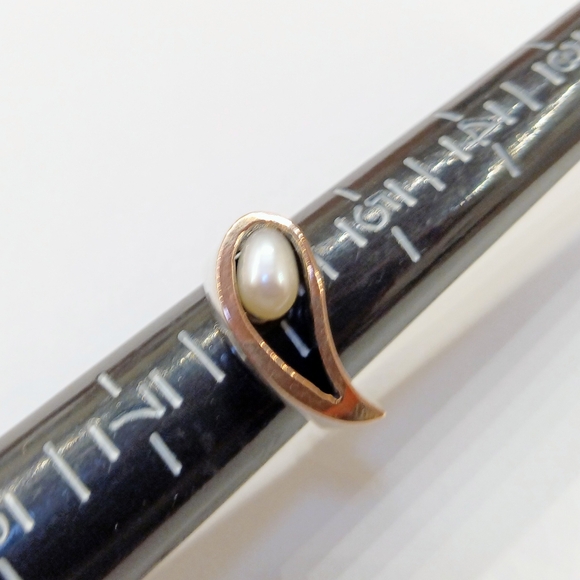 Sterling & 14k Gold Pearl Ring Size 6 - Picture 3 of 4